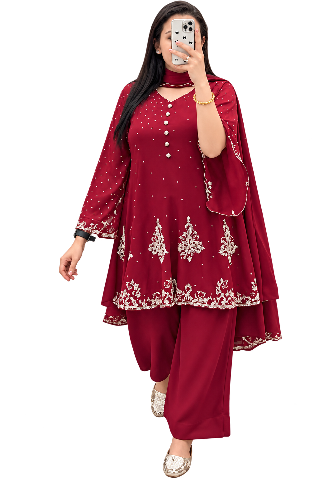 Women Chanderi Black Crop Top Embroidered Set